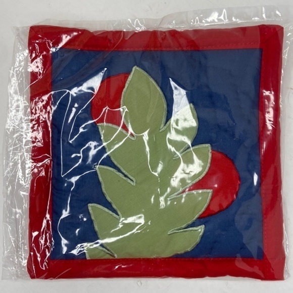 Hawaiian Tropical Leaf Textile Art Embroidered Pot Holder NWT - Picture 5 of 5